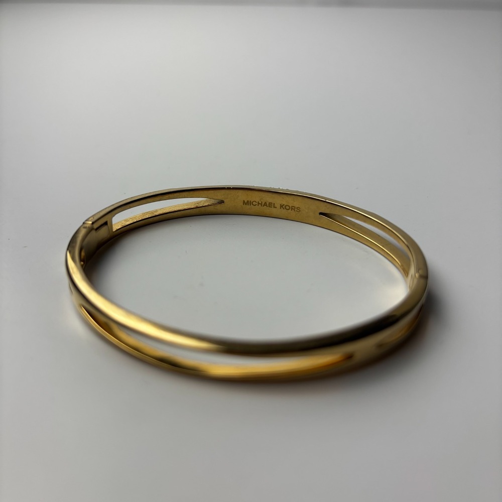 MICHAEL KORS Signed Goldtone Pave Crystal Hinge Bangle Bracelet - Picture 5 of 5